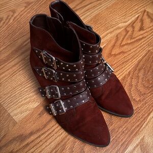 Circus By Sam Edelman Women Ankle Booties Hutton Size US 6.5 Burgundy Faux Suede